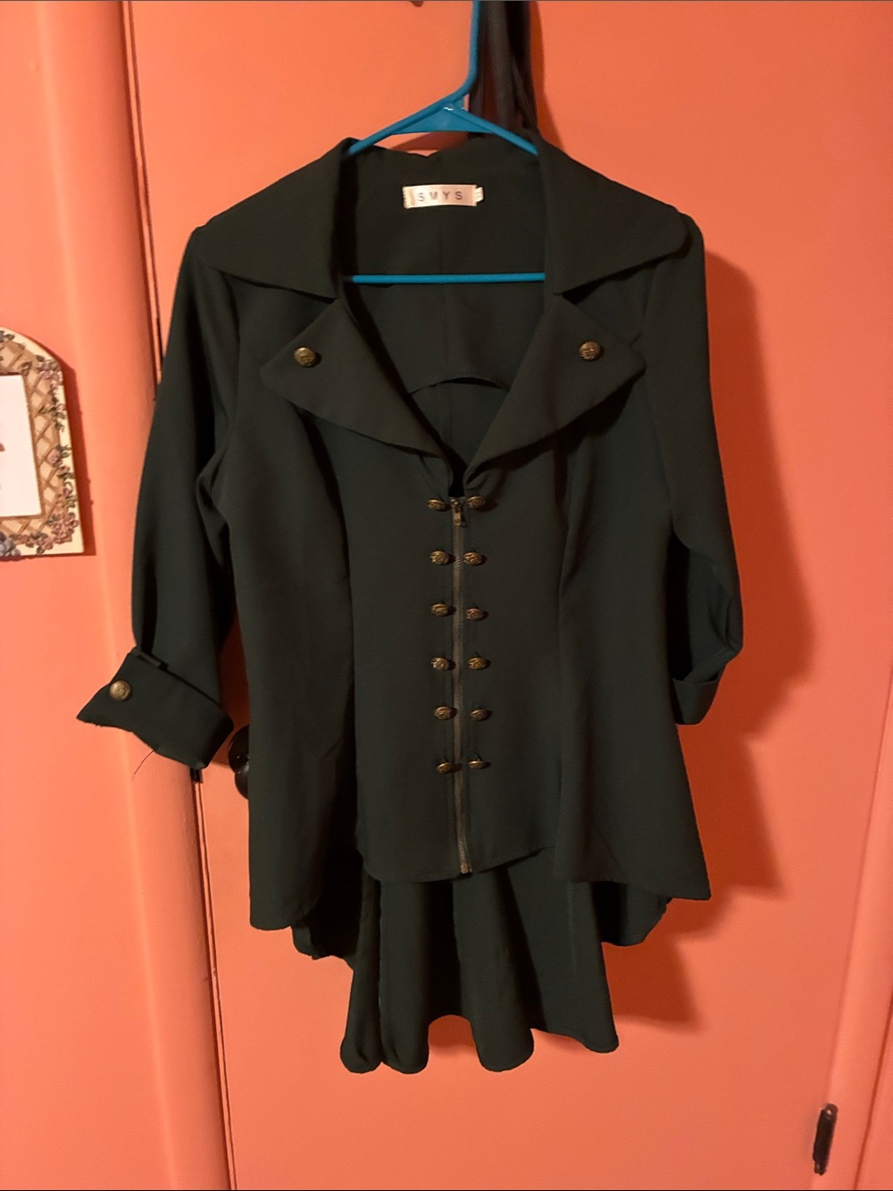 Dark Green Button-Front Sailor Collar Blouse
